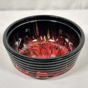 Vintage Murano Vincenzo Nason Bowl Glass Red Black Gold Aventurine Swirls C
